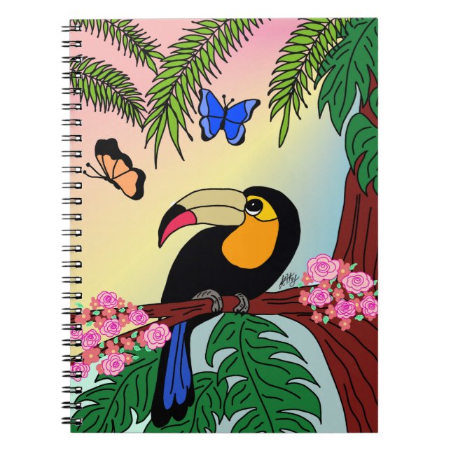 Caderno Espiral com Foto Tucano e borboletas Anteckningsbok (Framsidan)