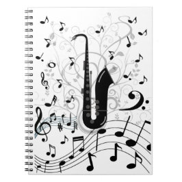 Caderno Espiral musical com saxofone Anteckningsbok