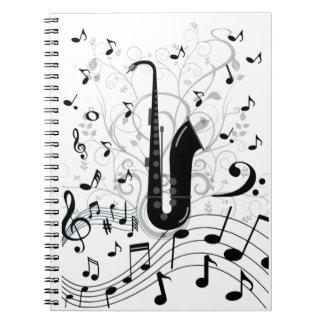 Caderno Espiral musical com saxofone Anteckningsbok