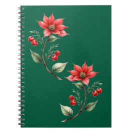 Caderno Espiral Natal verde e flores vermelhas Anteckningsbok