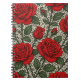 caderno Rosas Vermelhas sobre Renda Branca artes Anteckningsbok
