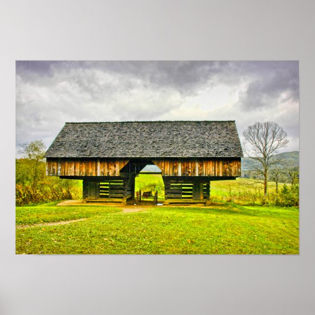Cades Cove Cantilever Barn vid Tipton Ställe Poster (Framsidan)