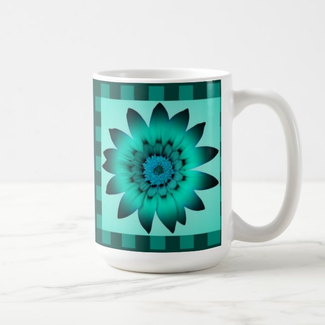 Cadet Blue Daisy Flower, Mönster Rand - Mugg (Höger)