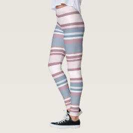 Cadet Grey and Desaturated Rose Stripes Leggings