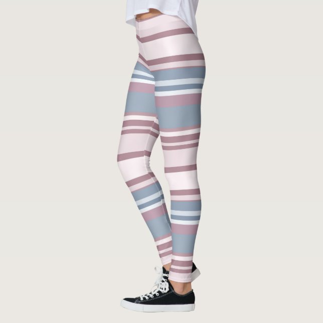 Cadet Grey and Desaturated Rose Stripes Leggings (Vänster)