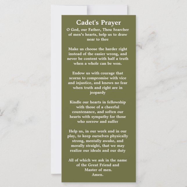 Cadet Prayer Bookmark (Framsida)