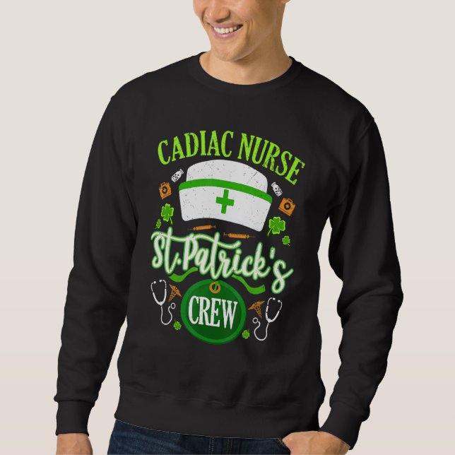 Cadiac Nurse St Patrick S Day Crew Shamrock Matchi Lång Ärmad Tröja (Framsida)