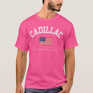 Cadillac MI Retro amerikansk flagga USA Stad Namn T Shirt
