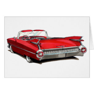 Cadillac röd bil 1959 hälsningskort