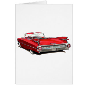 Cadillac röd bil 1959 hälsningskort