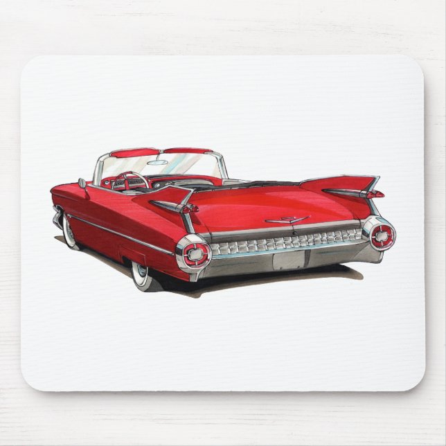 Cadillac röd bil 1959 musmatta (Framsidan)