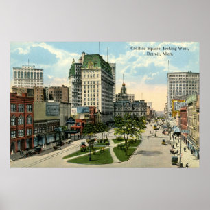 Cadillac Square, Detroit Michigan, 1915 Vintage Poster