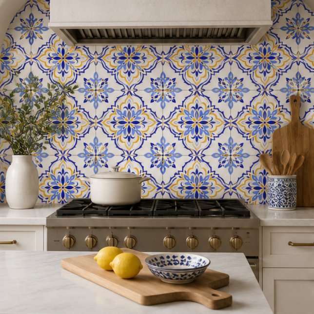 Cadiz Harmony Elegant Sky Blue Gold Mediterranean  Kakelplatta (Skapare uppladdad)