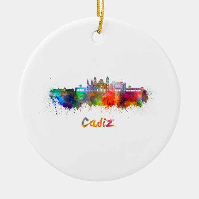 Cadiz skyline in watercolor julgransprydnad keramik (Framsidan)