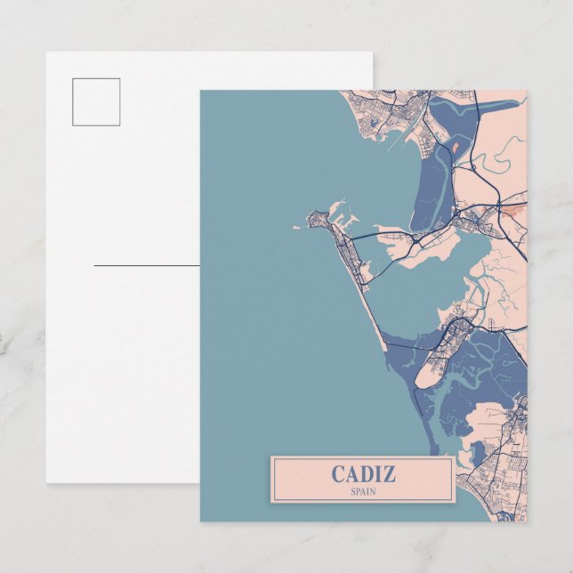 Cadiz Spain Breezy City Map Travel Vykort (Fram/baksida)