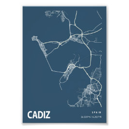 Cadiz - Spanien Blueprint City Karta Fototryck