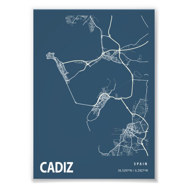 Cadiz - Spanien Blueprint City Karta Fototryck (Framsidan)