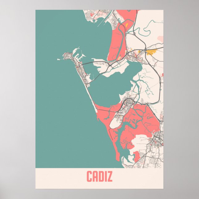 Cadiz - Spanien Chalk City Karta Poster (Framsidan)