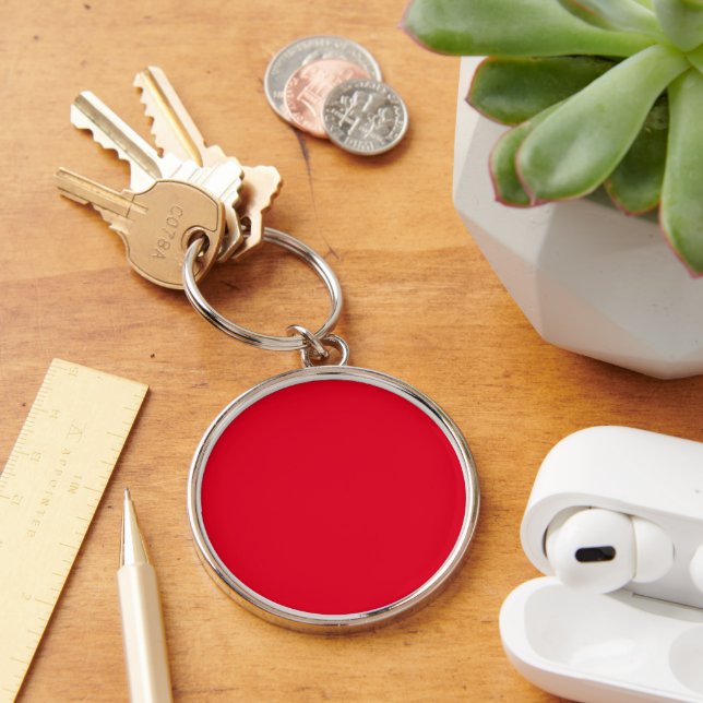 Cadmium Red Solid Färg Rund Silverfärgad Nyckelring (Skrivbord)