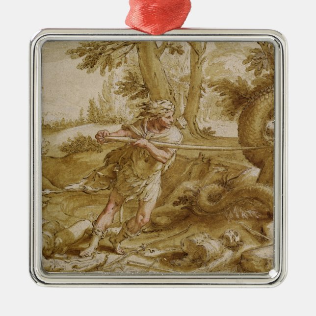 Cadmus omkring som anfaller en drake julgransprydnad metall (Framsidan)