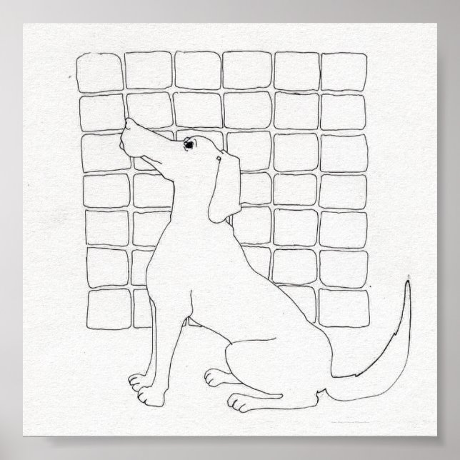 Cador Hund med kvadrater Original Teckning Poster (Framsidan)