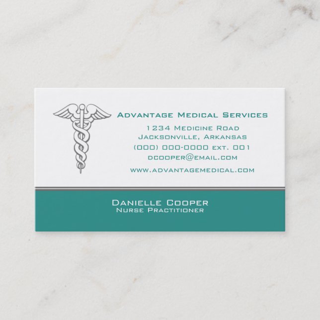 Caduceus Affärskort, Teal Visitkort (Framsida)