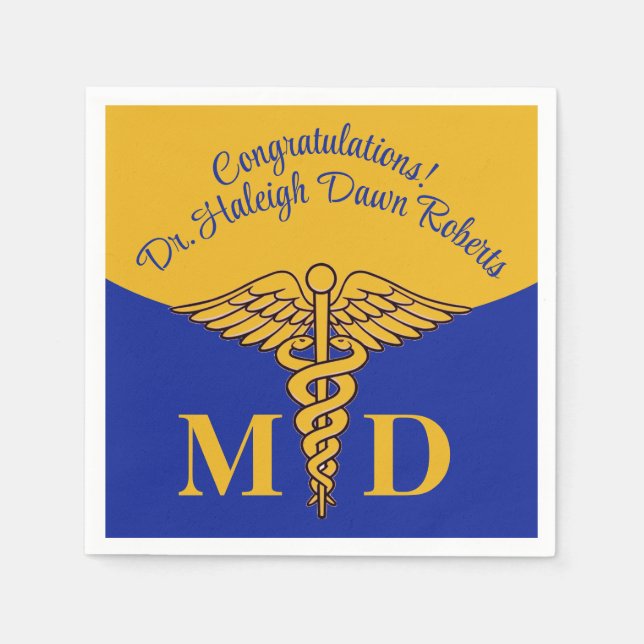 Caduceus Blue & Guld Medical School Studenten Pappersservett (Framsidan)
