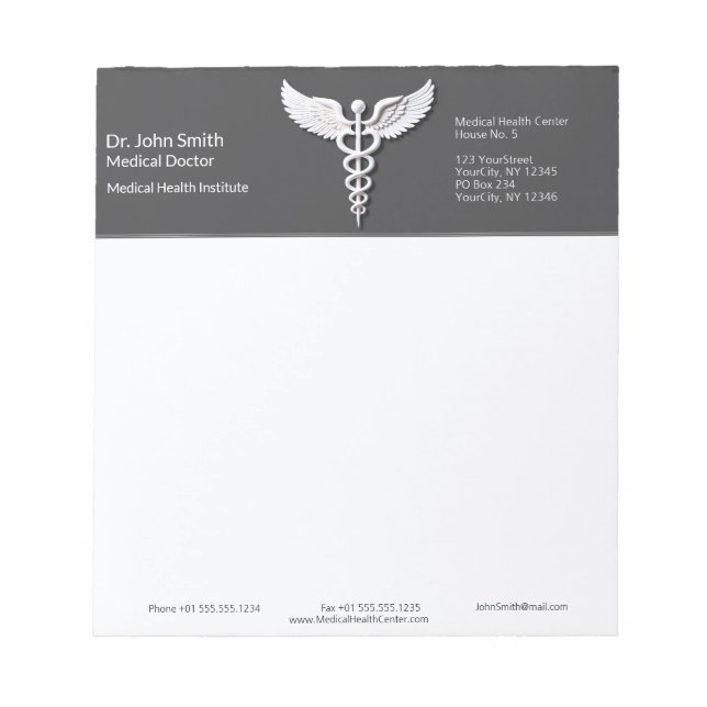 Caduceus Clean White Detailed Anthracite Medical Anteckningsblock (Framsida)