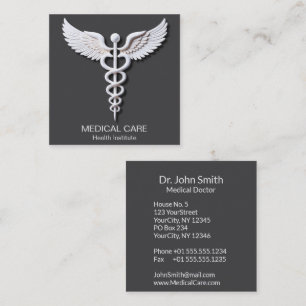 Caduceus Clean White Detailed Warm Grått Medical Fyrkantigt Visitkort