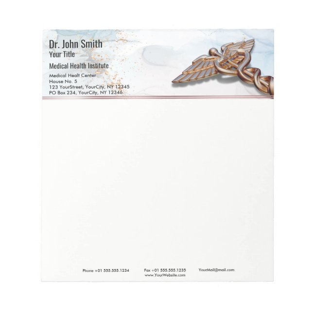 Caduceus Copper Ro Guld Luxury Medical Marble Anteckningsblock (Framsida)