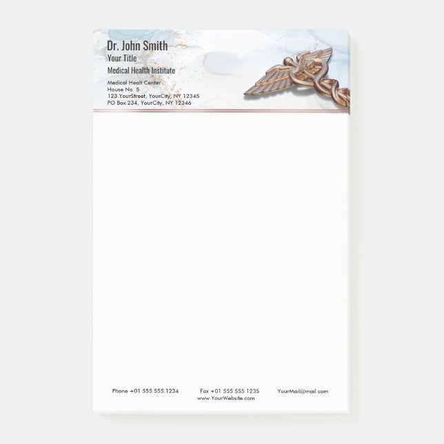 Caduceus Copper Ro Guld Medical Luxury Marble Post-it Block (Framsida)