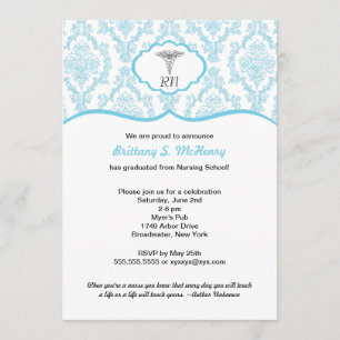 Caduceus Damask blue Nursing school studenten RN Inbjudningar