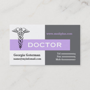 Caduceus doktor minimalialist grått, vit, lavender visitkort