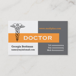 Caduceus doktor minimalistisk grått, vit, gult visitkort