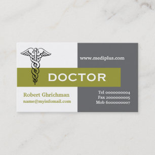 Caduceus doktor minimalistisk grått, vit, oliv visitkort