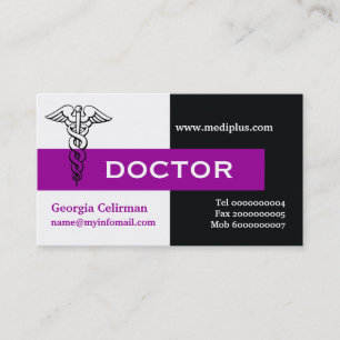 Caduceus doktor minimalistisk svart, vit, lila visitkort
