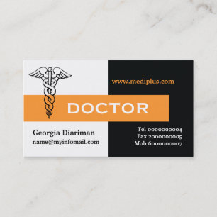 Caduceus doktor minimalistisk svart, vit, orange visitkort