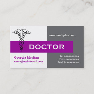 Caduceus doktor minimalistiskt grått, vitt, lila visitkort