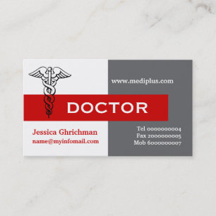 Caduceus doktor minimalistiskt grått, vitt, rött visitkort