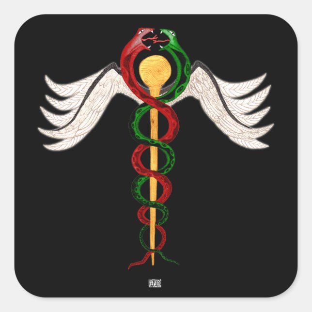 Caduceus Fyrkantigt Klistermärke (Framsida)