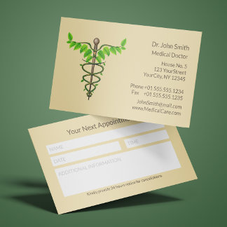 Caduceus Gröna blad Beige Alternativ Medicin Tidsbeställning Kort