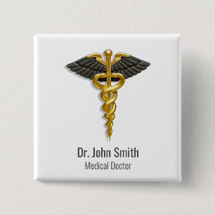 Caduceus Guld Black Vingar Elegant Classy Medical Knapp