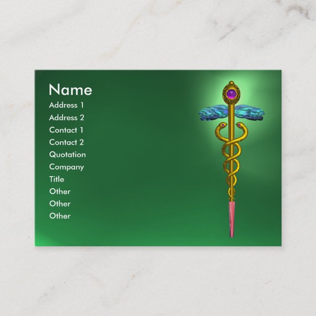CADUCEUS, JADE-GRÖNT pulant guld ametyst rosa Visitkort (Framsida)