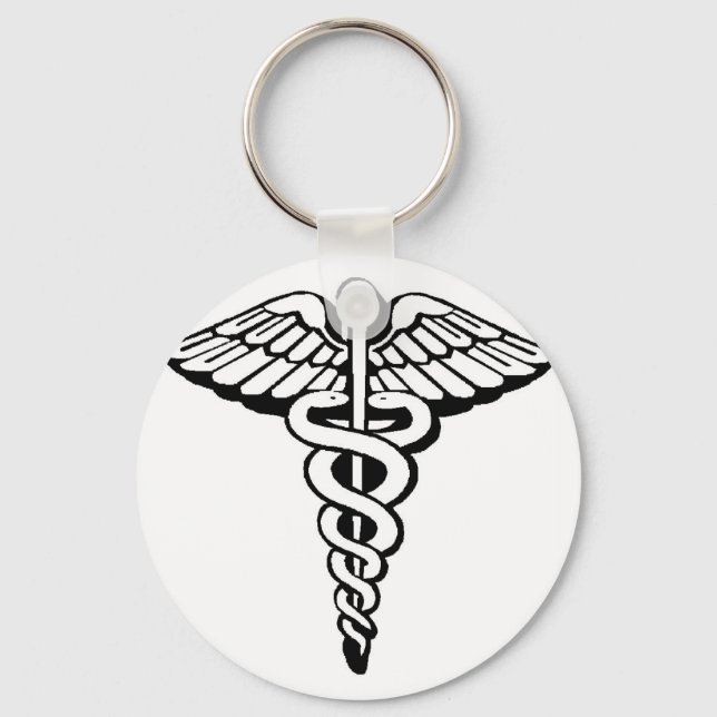 Caduceus Klassisk Knapp Nyckelring (Framsida)