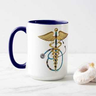 Caduceus med Beaded Stethoscope Blue och White Mugg