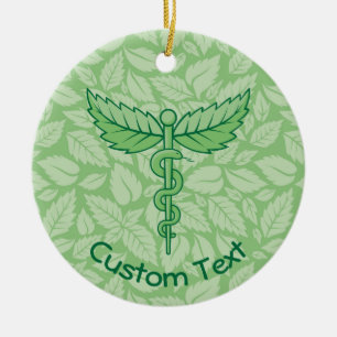 Caduceus med Löv Background Ceramic Ornament