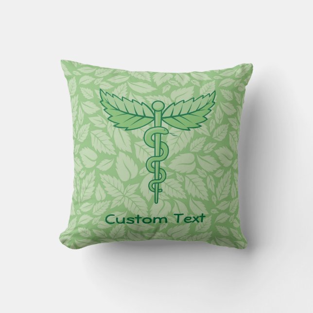 Caduceus med Löv Background Dekorativ kudde (Framsida)