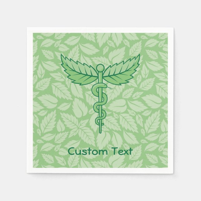 Caduceus med Löv Background Napkins Pappersservett (Framsidan)