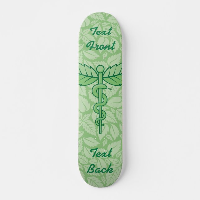Caduceus med Löv Background Skateboard Deck (Framsida)