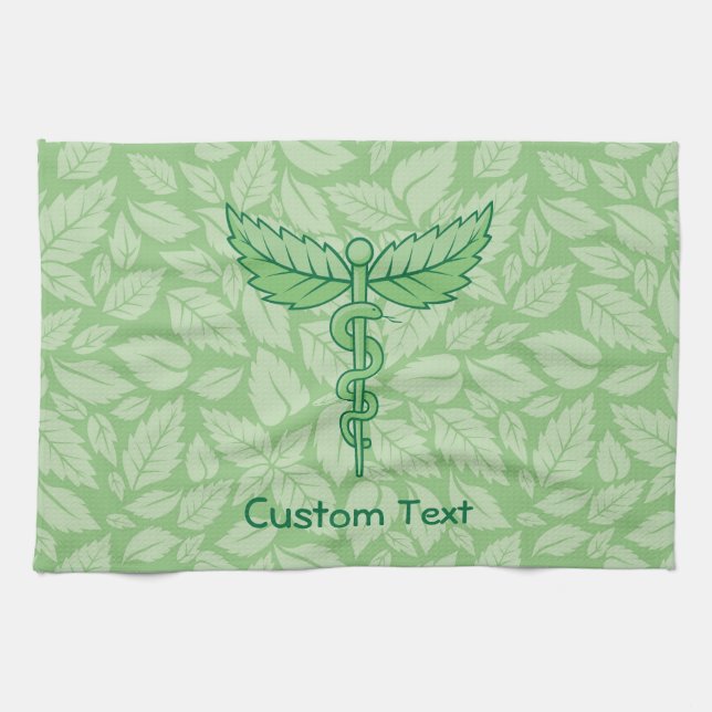 Caduceus med Löv Background Towel Kökshandduk (Horisontell)